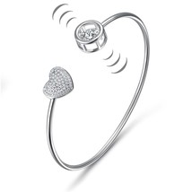 6mm Created Dancing Stone Open Heart Pave Bangle Bracelet 14k White Gold Finish - £132.38 GBP