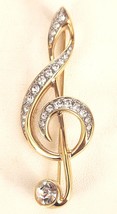 Swarovski Brooch Pin Treble Clef Music Note Crystal Rhinestones Gold Tone Signed - £36.73 GBP