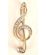 Swarovski Brooch Pin Treble Clef Music Note Crystal Rhinestones Gold Ton... - £36.30 GBP