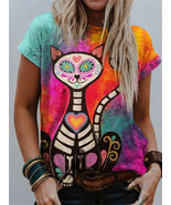 Ladies Street Hipster 3D Abstract cartoon cat T Shirts Casual Loose Tops... - £15.13 GBP