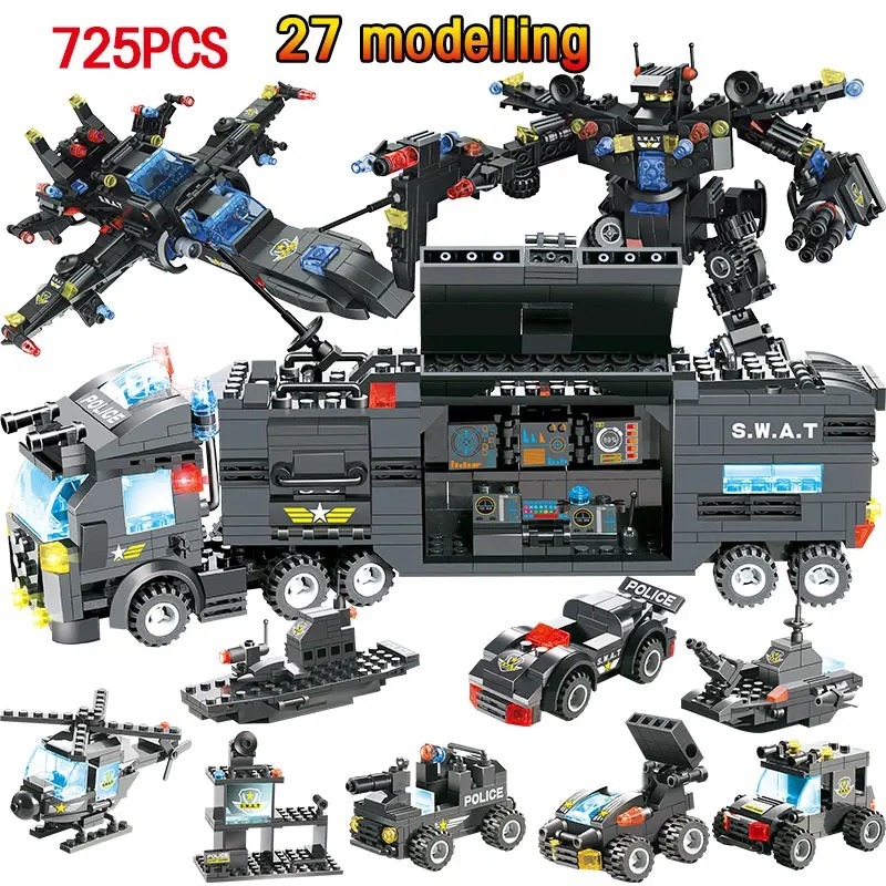 725pcs Warships Ship SWAT Building Blocks Vehicle Car Helicopter Robot B... - $56.99