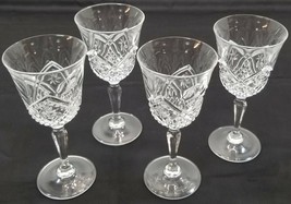 I) Set of 4 Tall Long Stem Diamond Cut Wine Glass Goblets 7&quot; Tall - £31.13 GBP