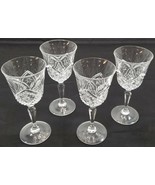 I) Set of 4 Tall Long Stem Diamond Cut Wine Glass Goblets 7&quot; Tall - £31.60 GBP