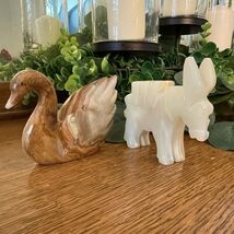 Vintage Hand-Carved Onyx Stone Animal Set – Swan &amp; Donkey Figurines, Cal... - $42.12 CAD