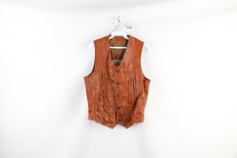 Vintage 70s Boho Chic Womens Medium Distressed Western Leather Vest Jacket Brown - £55.28 GBP