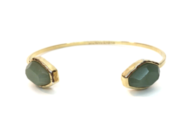 BCBG Maxazria Gold Tone Cuff Bracelet Jade Green Glass  Gemstones Adjustable - £15.95 GBP