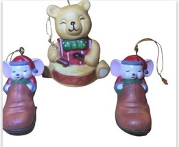 Christmas Bear Drums Mice Shoes collectors handpainted ornaments made In... - £13.18 GBP