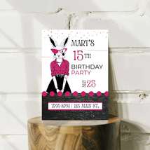 Personalized Milestone Pink Bunny Birthday Invitation - £7.84 GBP