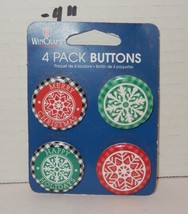 WinCraft Christmas xmas 4 Pack of Small buttons Red Green Happy Holidays... - $9.85