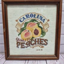 VTG Handmade Finished Cross Stitch Framed Carolina Quality Peaches 1985 ... - $18.86