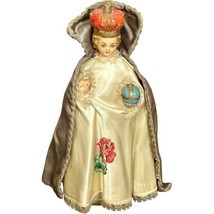 Vintage Jesus Infant Of Prague Chalkware Statue Red Cape Gold Blue Cross 12” - $60.00