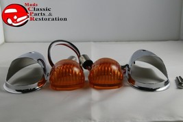 Guide Style Headlight Chrome LED Turn Signal Marker Lights Housing Amber... - $78.71