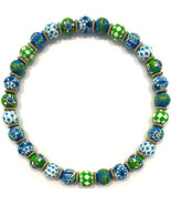 NEW ANGELA MOORE BEADED NECKLACE BLUE GREEN POLKA DOTS FLOWERS DIAMOND G... - $940.28 MXN