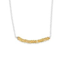 925 Sterling Silver Faceted Citrine Bead Bar Necklace 16&quot; November Birthstone - $114.51