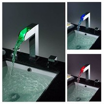 Chrome LED Waterfall Colors Changing Bathroom Basin Mixer Sink Faucet (HDD739) - £279.86 GBP