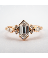 Long Hexagon Moissanite Personalized Wedding Ring Rose Gold Engagement Ring - $400.00+