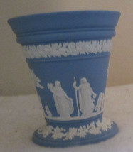 Vintage Wedgwood Pale Blue Jasper Ware Arcadia 7&quot; Flower Vase with Frog ... - $188.35
