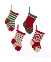 KURT ADLER 5&quot; MINI ASSORTED KNIT CHRISTMAS STOCKING XMAS ORNAMENTS SET OF 4 - £13.33 GBP