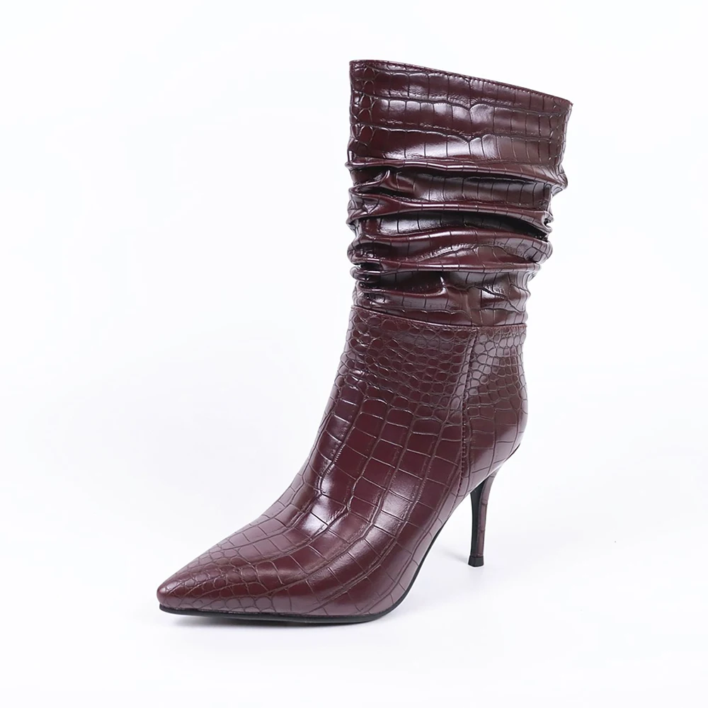 Sexy Stiletto Pleated high Boots Women Winter Thin High Heels Ladies Fall Pointe - £55.01 GBP