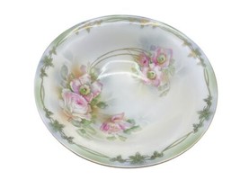 Porcelain Serving Salad 10&quot; Bowl Germany Make Roses Floral Prussian China - $30.00