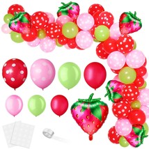 109 Pieces Strawberry Party Balloons Arch Garland 12 10 5 Inch Red Pink Green La - £19.17 GBP