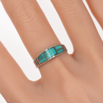 sz7.75 Vintage Zuni silver pointy turquoise channel inlay ring - £66.28 GBP