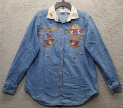 Bobbie Brooks Denim Shirt Women&#39;s Medium Blue Fall Harvest Halloween Button Down - $20.29