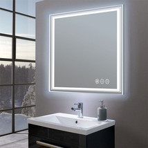 32&quot; Smart Bathroom Vanity Mirror Led Lighted Backlit Wall Fogless Square Mirror - £180.85 GBP