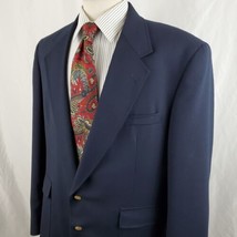 Vintage Hasting &amp; Smith Navy Blazer Sport Coat 44R Poly Wool Blend Brass Buttons - £25.35 GBP