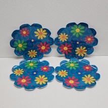 Set of 4 Precidio Melamine Flower Shaped Small Plates 8&quot; Daisy Blue Yellow Red - £27.25 GBP