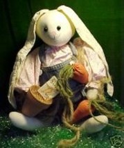 14&quot; Peter Rabbit-Handmade Cloth Gardening w/ Orange Carrots &amp; ClayPot;Denim Bibs - £7.98 GBP