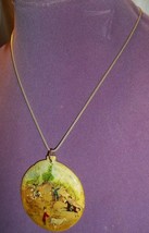 Vintage Persian Hand Painted Scene Abalone Shell Pendant Necklace 925 St... - £27.25 GBP