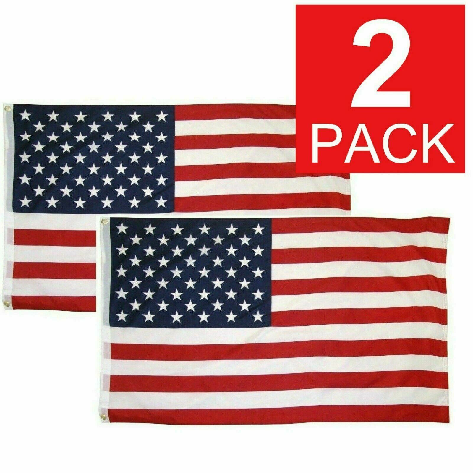 2 3x5 Ft American Flags Grommets USA United States of America LOT OF TWO... - $12.98