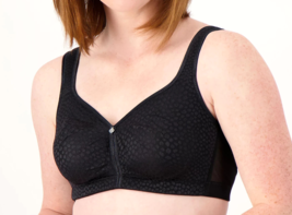 Breezies Wirefree Diamond Shimmer Unlined Support Bra - BLACK, 48C - £16.78 GBP