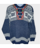NORWOOL VTG navy &amp; white fair isle wool clasp neck sweater made in Norwa... - £57.37 GBP