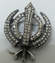 Stunning Diamonte Silver Plated SIKH Khanda Brooch Cake Pin X-mas SINGH GIFT - £10.61 GBP