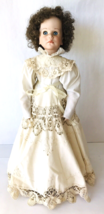 Tall Doll Manon OOAK Gorgeous Lace Trimmed Dress Porcelain &amp; Cloth + Stand - £38.03 GBP