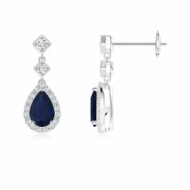 ANGARA 1.04 Ct Pear Blue Sapphire Drop Earrings with Diamond Halo in 14K Gold - $989.10