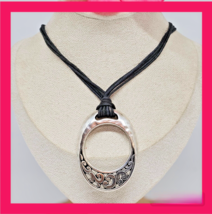 Brighton Eclipse Black Corded Silver Plated Oval Filigree Pendant Necklace - $24.95