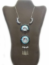 J.D. Massie Inlay Turquoise Coral Jet Mother-of-Pearl Zuni Sun God Necklace - £546.70 GBP