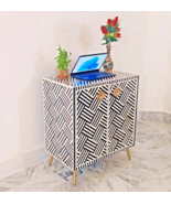 handmade Home Decor Waterfall Bone Inlay Cabinet in Black Matte Finish With - $2,438.93 CAD