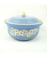 Vintage Harker Pottery Cameo Ware Blue Casserole Dish &amp; Lid Dainty Flowe... - £31.92 GBP