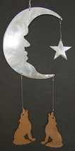 Moon Star Howling Wolf Hanging Mobile Metal Wind Catcher Chime - $32.00