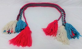 Native American 46&quot; Inkle Woven Yarn Belt Red Teal Black Boys Child Sash Regalia - £31.92 GBP