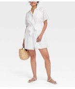 A New Day Women White Eyelet Balloon Short Sleeve Mini Summer Shirt Dres... - $38.21 CAD