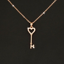Rose Gold Lovely Heart Key Queen Crown Pendant Necklace Wedding Valentine Gift - £7.76 GBP