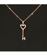 Rose Gold Lovely Heart Key Queen Crown Pendant Necklace Wedding Valentin... - £7.70 GBP