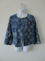 Nwt Eileen Fisher Indigo Hand Printed Organic Cotton 3/4 Sleeve Open Jacket Xl - £108.75 GBP