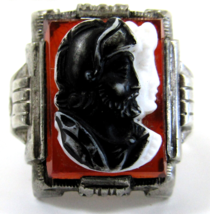 Vintage Men&#39;s Sterling Silver Double Cameo Ring With Trojan Soldier and God 9.5  - £310.72 GBP