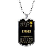 Express Your Love Gifts Best Farmer in The Galaxy Necklace Engraved Stainless St - £47.58 GBP